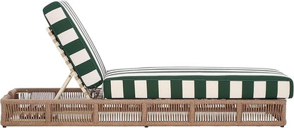 SAFAVIEH Outdoor Collection Gillian Heather Tan & Hunter Green Stripe Chaise Lounge Chair (Fully Assembled)