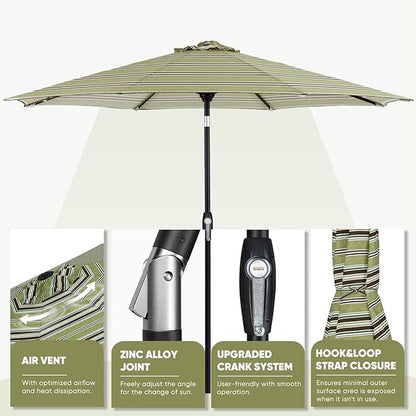 Tempera Patio Market Outdoor Table Umbrella with Auto Tilt and Crank, Large Sun Umbrella with Sturdy Pole & Fade Resistant Canopy, Easy to Set