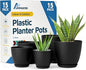 Black Plant Pots with Drainage Holes & Saucers 15 Pack, Indoor & Outdoor Stackable Space-Saving Planters for Houseplants & Flowers, (7", 6.7", 6", 5.3", and 4.8" Inches), Durable & Weatherproof