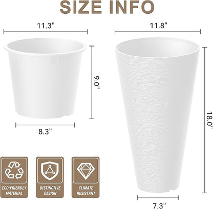 Kante Tall Round Planter Set of 2, 18 Inch Tall Decorative Planter Pots for Outdoor Indoor Garden Patio Front Porch (White)