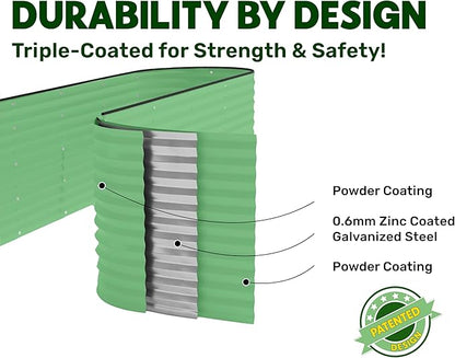 9-in-1 Galvanized Raised Garden Beds Outdoor // 8×2×2.5 ft Modular Planter for Gardening, Vegetables, Flowers // 32" Extra Tall Metal Raised Garden Bed (Light Green) // Patented Design Planter Box