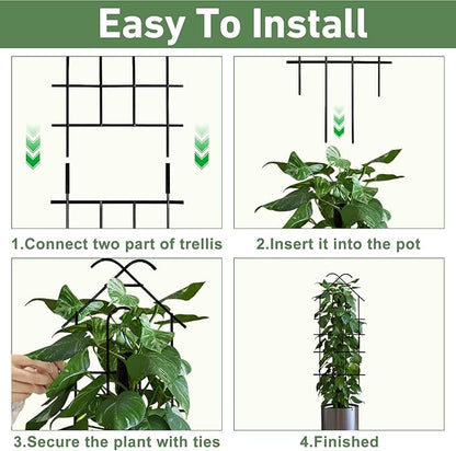 23in Plant Trellis for Potted Plants, Expandable Metal Garden Trellis for Climbing Plants with Ties, Plant Supports for Indoor Plants Hoya Pothos Ivy, 4P