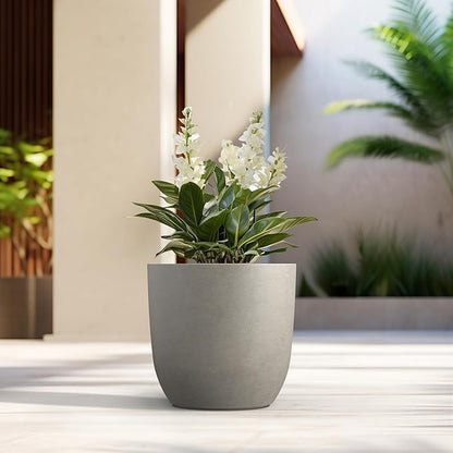Kante 16.5" Dia Round Concrete Planter, Large Outdoor Modern Indoor Decorative Plant Pots with Drainage Hole and Rubber Plug for Home and Garden, Weathered Concrete