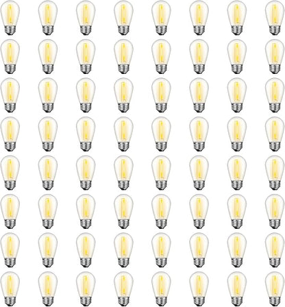 64 Pack S14 LED Bulbs for Outdoor String Lights, Shatterproof Replacement Edison Bulbs for Patio String Lights Outdoor Waterproof, Warm White 2200K, Dimmable, E26 Standard Base