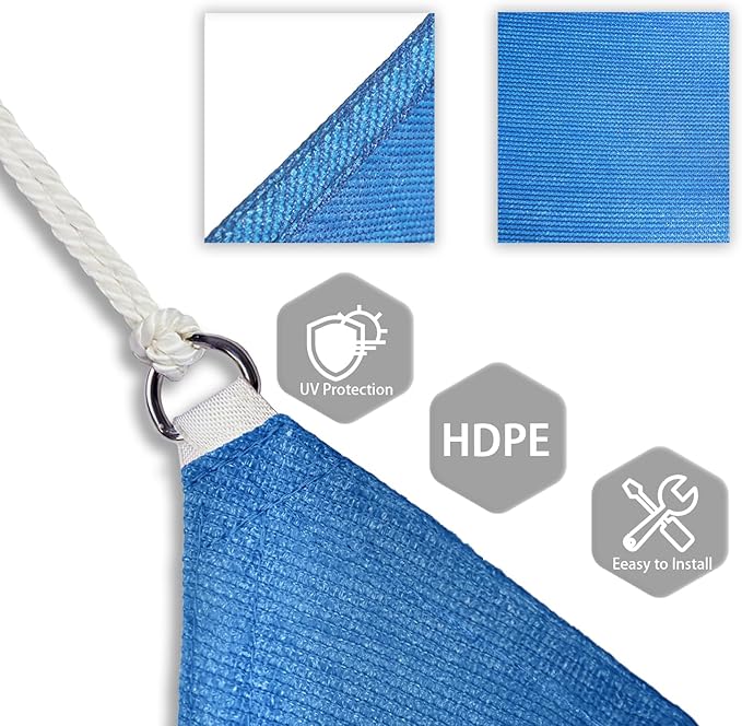 Patio Paradise 26' x 26' x 26' Sun Shade Sail Triangle Canopy Shade Cloth Fabric Sunlight Block Patio Pergola Cover HDPE Deck Awning for Outdoor Backyard Roof Shading, Blue