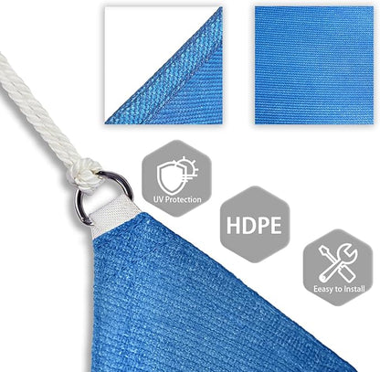 Patio Paradise 25' x 25' x 25' Sun Shade Sail Triangle Canopy Shade Cloth Fabric Sunlight Block Patio Pergola Cover HDPE Deck Awning for Outdoor Backyard Roof Shading, Blue