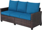 Rattan Outdoor Sofa 3-Seater - PE Woven Patio Couch with Waterproof Blue Cushions, Heavy-Duty Steel Frame for Garden, Poolside Outdoor Wicker Furniture