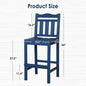 Bar Stools Set of 2, Navy Blue HDPE Outdoor Bar Height Chairs