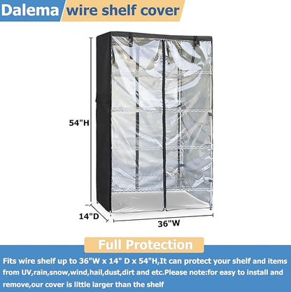 Waterproof Shelf Cover,Outdoor 600D Heavy Duty Dustproof Storage Shelves Cover,36''x14''x54'' Shelf Covers for Wire Shelving with Zippers,Storage Rack Covers with Clear Front