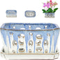 W&W Orchid Pot with Holes and Saucer for Repotting, Blue and White, 9.7 Inch