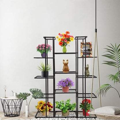 MTB Garden 5 Tier 14 Potted Metal Large Plant Stand for Indoor Outdoor Flower Pot Display Planter Shelf, Charcoal Grey