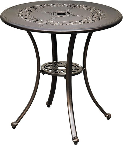 DWVO 25 Inches Round Patio Dining Table with Umbrella Hole, Antique Cast Aluminum Outdoor Bistro Table Outdoor Side Table for Backyard, Garden, Patio, Porch, Hammered Bronze