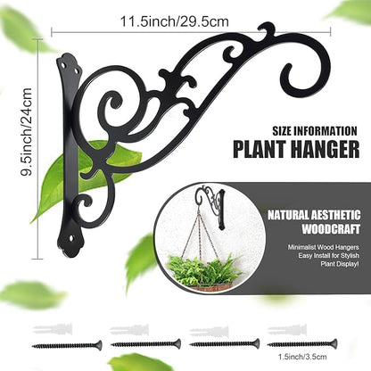 Hanging Planter Hooks 2 Pcs,Outdoor Hanging Brackets Wall Hook Heavy Duty Brackets,Black Iron Planters Hook Indoor/Outdoor Planter Hanger Brackets (12 inch)