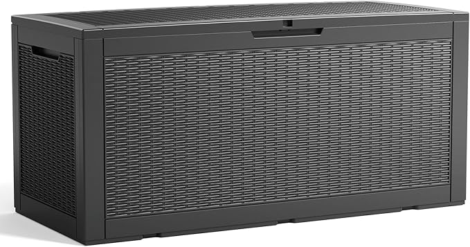 Deck Box, Black Resin Outdoor Storage, 100 Gallon Capacity