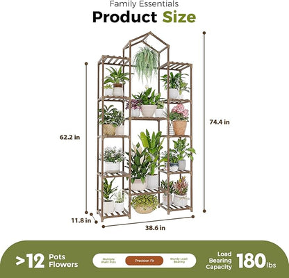 Bamworld 74.4" Tall Plant Stand Indoor Outdoor Wood Plant Shelf Hanging Plant Rack Tiered Flower Stands for Multiple Plants for Living Room Garden Balcony Patio