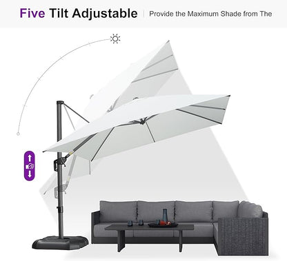 PURPLE LEAF 10 Feet Patio Umbrella with Base Outdoor Cantilever Square Umbrella Aluminum Offset Umbrella with 360-degree Rotation for Garden Deck Pool Patio White