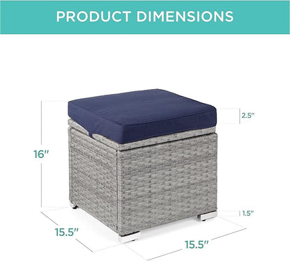 Best Choice Products Set of 2 Wicker Ottomans, Multipurpose Outdoor Furniture for Patio, Backyard, Additional Seating, Footrest, Side Table w/Storage, Removable Cushions - Gray/Navy