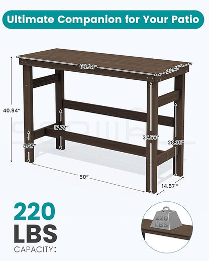 SERWALL 41" Outdoor Bar Table, HDPE Patio Bar Counter Height Table, All Weather Adirondack Outdoor Bar Height Table, Rectangle Patio Bar Table for Outside, Garden, Backyard, Balcony, Poolside, Coffee