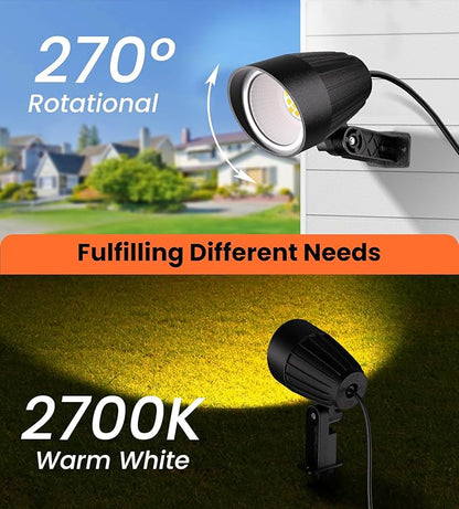 MEIKEE 9W LED Landscape Lights, 120V Landscape Lighting with US 3-Prong Plug, Warm White IP66 Waterproof Outdoor Garden Spotlights for Path Yard Walkway (2 Pack)