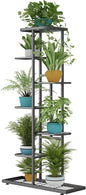 LINZINAR Plant Stand Metal 7 Tier 8 Potted Multiple Flower Pot Holder Shelf Indoor Outdoor Planter Display Shelving Unit for Patio Garden Corner Balcony Living Room, DarkGrey
