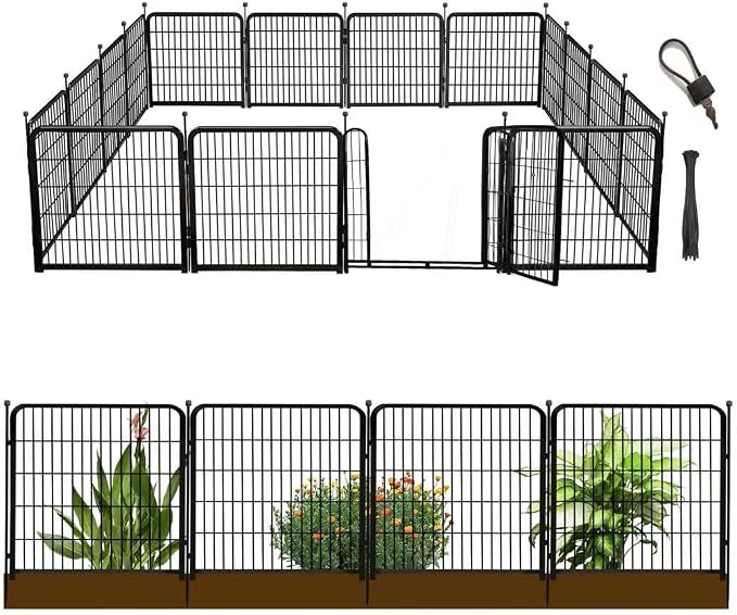 Tall Garden Fence with Gate 48 in×27 in 12 Panels Total 26.6 Ft, Garden Fencing by Getlaygardenfence