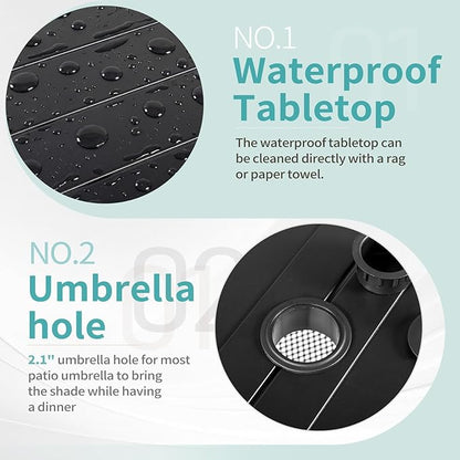 VINGLI 59" Rectangle Patio Table for 6, Metal Outdoor Dining Table with Umbrella Hole, All-Weather Steel Patio Dining Table Outdoor Table for Lawn, Garden, Backyard, Black (L59 xW35)