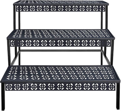3 Tiers Metal Plant Stand,Rectangular Ladder Flower Pots Outdoor, Indoor Plant Display Rack, Heavy Duty Utility Storage Organizer for Home Garden Patio Balcony, Stair Style