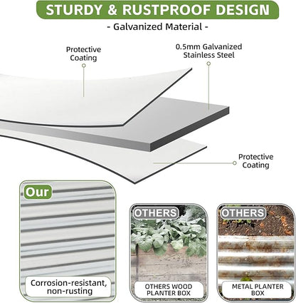 8x2x2ft Raised Garden Bed - Galvanized Deep Root Planter Boxes Outdoor with Wing Nuts and Safety Edges for Gardening Vegetables, Flowers, Herbs, Succulents - Silver