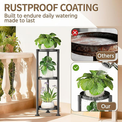 LASZOLA 3 Tier Black Corner Plant Stand Indoor for Large Tall Flower, Heavy Duty Sturdy Metal Vertical Tiered Planters Holder for Patio, Multi Level Wrought Iron Organizer Décor for Modern Farmhouse