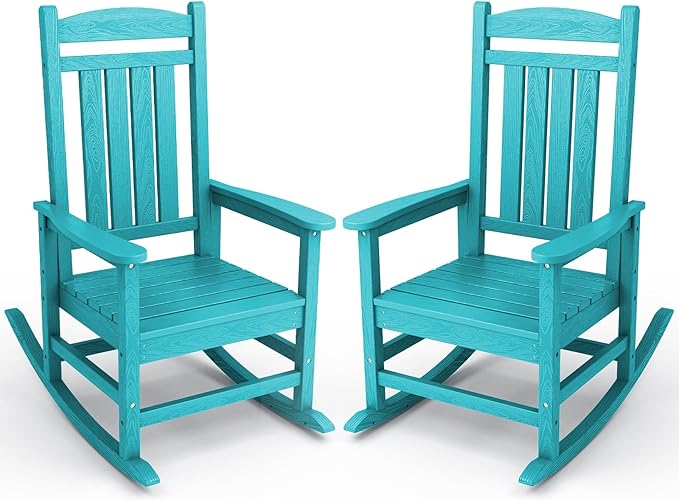 Rocking Chairs, 2-Pack in Aruba Blue, Weather-Resistant HDPE