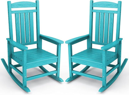 Rocking Chairs, 2-Pack in Aruba Blue, Weather-Resistant HDPE