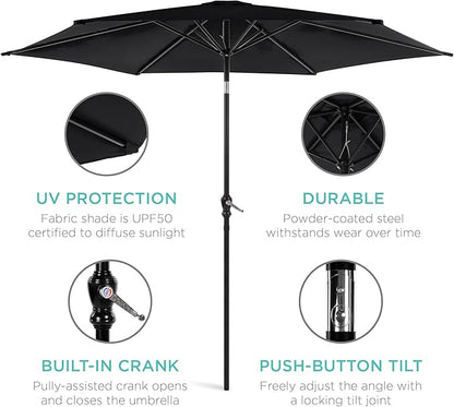 Best Choice Products 10ft Outdoor Table Compatible Steel Polyester Market Patio Umbrella w/Crank and Easy Push Button Tilt