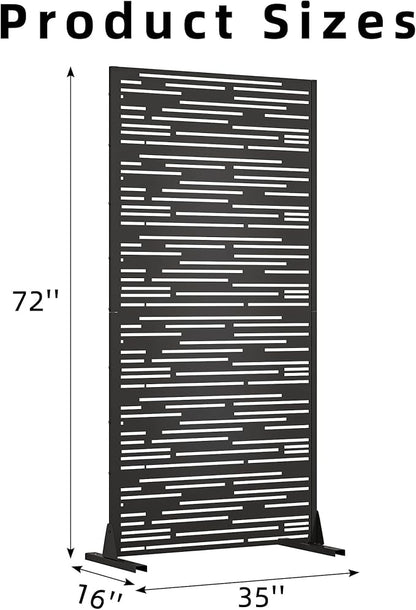 Casaphoria Metal Privacy Screen Outdoor, 72" H x 35" W Freestanding Decorative Privacy Screen for Patio Deck Balcony Garden with Stable Base, Black-Shine