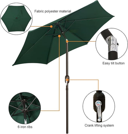 Blissun 7.5 ft Patio Umbrella, Yard Umbrella, Outdoor Market Umbrella with Push Button Tilt Crank, Dark Green