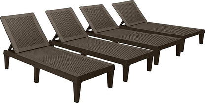 Devoko Outdoor Chaise Lounge Chair Set of 4 for Outside Pool Patio, Adjustable Waterproof Easy Assembly Chaise Lounge Outdoor (Deep Brown, Set of 4)