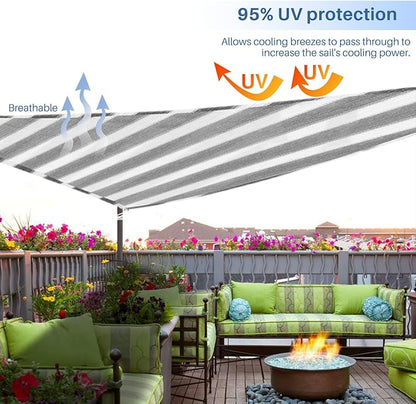 E&K Sunrise 12' x 12' x 12' Sun Shade Sail Triangle Canopy Shade Cover UV Block for Patio Backyard Garden Outdoor (Gray White Strip)