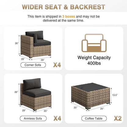 Aoxun Patio Furniture Sets, 10-Piece Outdoor Patio Furniture with Thick Cushions, Wicker Outdoor Conversation Set Sectional Sofa for Backyard, Poolside, Garden