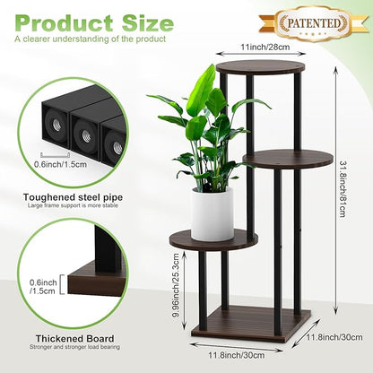 Plant Stand Indoor, 4 Tier Thickened Metal Corner Plant Shelf for Multiple Plants, Indoor Plants Tiered Flower Pot Stand for Patio Garden Balcony Living Room Bedroom(Black Oak)