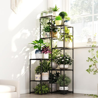 Bamworld Black Plant Stand Indoor Outdoor Corner Plant Shelf 54.7" Tall Plant Table Metal Large Plant Holder for Multiple Plants Patio Balcony Garden Office Home Decor