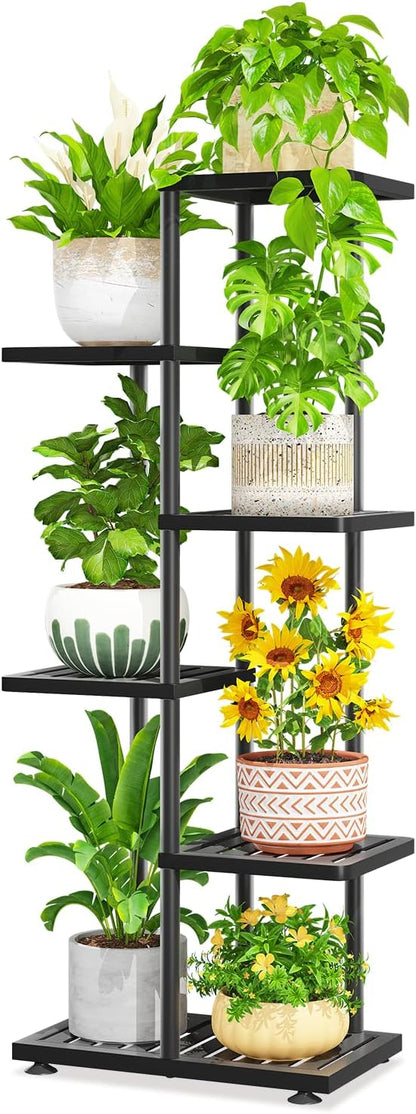 LASZOLA 5 Tier Plant Stand Indoors Outdoors for Large Heavy Duty Planter, Black Metal Tall Flower Holder Rack with Multiple Shelf for Modern Patio Corner, Vertical Organizer, Weather Resistant Bracket