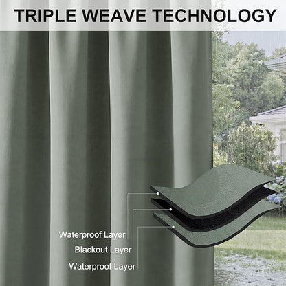 RYB HOME Outdoor Curtains for Patio Waterproof Block Sunlight Thermal Insulated Privacy Assured Thick Outside Curtains for Pergola, Cabana, Gazebo, W52 x L72, Sea Green, 1 Panel