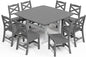 9-Piece Patio Dining Table Set, HDPE Outdoor Table and Chairs Set, All-Weather Outdoor Dining Set for 8 with Umbrella Hole, Durable Patio Furniture Set with Chairs,White Grey