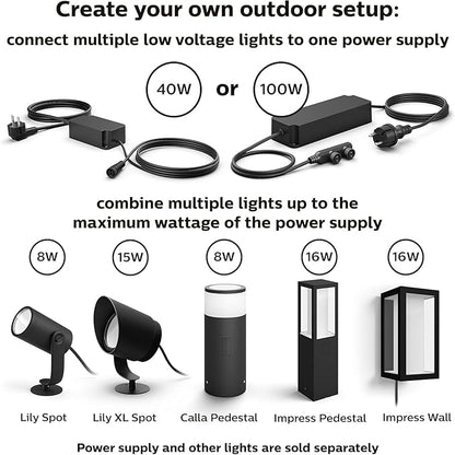 Philips Hue Lily Outdoor Smart Spotlight Base Kit, 3 Pack, White and Color Ambiance LED Walkway Lights, Low Voltage Landscape Lighting, Requires Bridge, Control with App & Voice, Weatherproof