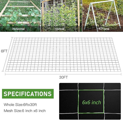 Trellis Netting, CANAGROW Heavy-Duty Garden Plant Trellis Netting for Climbing Plants, Outdoor Indoor Grow Net for Beans Tomatoes Peas Pumpkin Flowers, 6x30ft, 1 Pack
