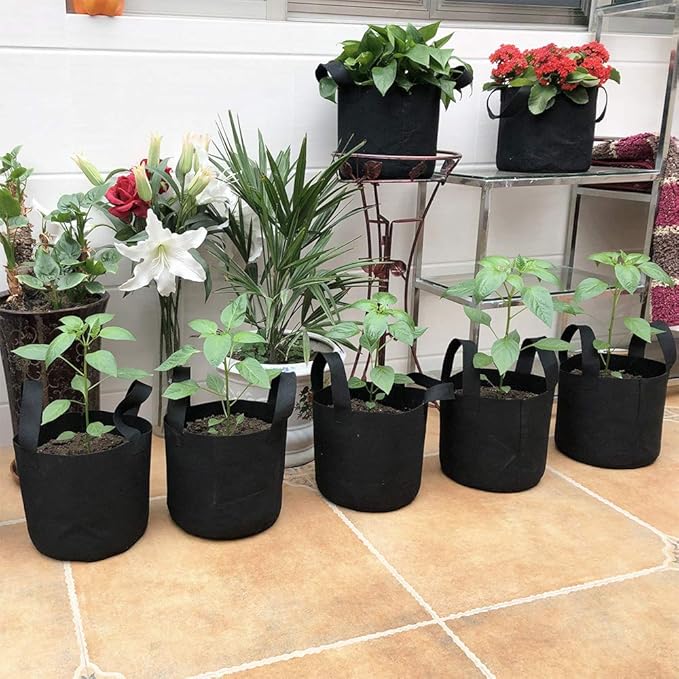 JERIA 12-Pack 7 Gallon Grow Bags, 300G Thickened Nonwoven Garden Pots,Heavy Duty Fabric Pots with Reinforced Handles
