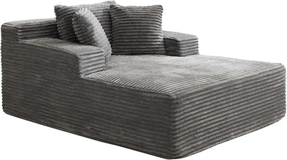 Garvee 50" Oversized Chaise Lounge Indoor Boneless Couch with 3 Pillows Corduroy Sofa Bed, Comfy Sleeper Chair for Living Room Bedroom Reading Chair No Assembly Required, Grey