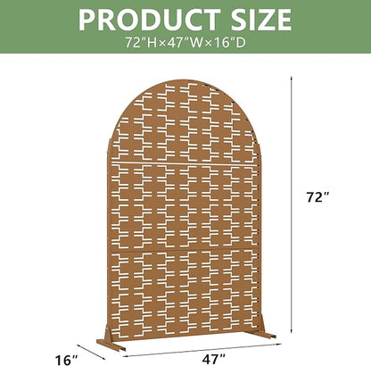 Casaphoria Metal Arched Privacy Screen Outdoor, 72" H x 47" W Freestanding Decorative Privacy Screen for Patio Deck Balcony Garden with Stable Base, Brown-Brick