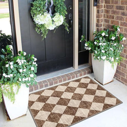 Outdoor Rug 2x3 Brown and Beige Harlequin Non-Slip Machine Washable