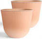 Worth Garden Round Large Planter Pot Set of 2, 17.5" Dia x 15.5" H - Durable Plastic Terracotta Plant Tree Pots with Vertical Stripe Textured Finish, Drainage Hole for Indoor Outdoor Front Porch Patio