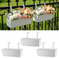 3 Pack Metal Railing Planters, 16 Inch Large Rectangular Hanging Flower Pots with Detachable Hooks & Drainage Holes, Fits Rails up to 2.5", Galvanized Iron Window Box for Balcony Garden - White